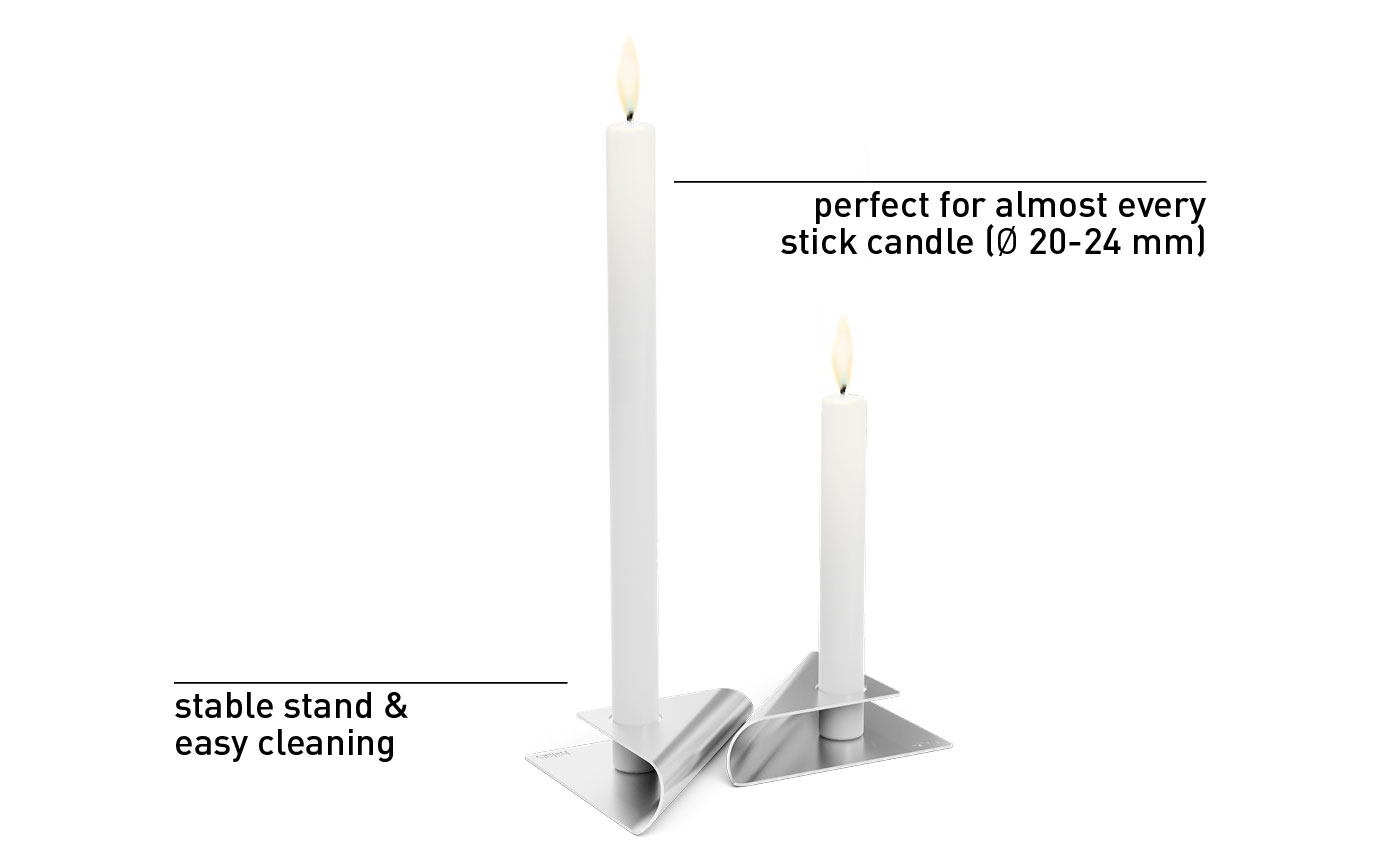 Illustrated is a white candle with a black candle holder, with the SQUARE CANDLE (Matrix - Parent).