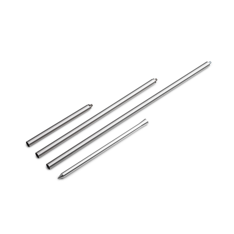 SPIN Ground Spike silver a pair of stainless rods on a white background.