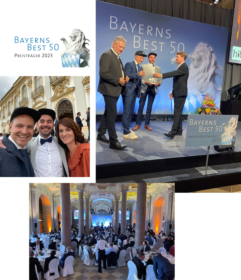 Eine Collage von Fotos eines Mannes und einer Frau, die sich die Hand geben.