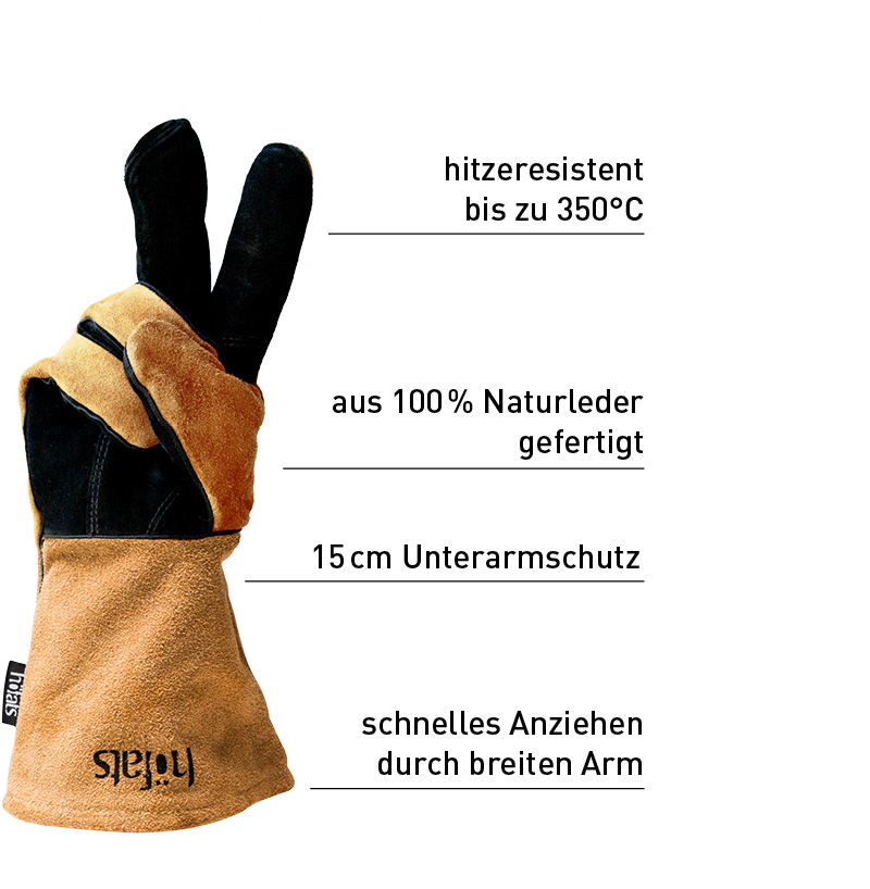 Ein Lederhandschuh, der die Merkmale des Tools-Lederhandschuhs zeigt.