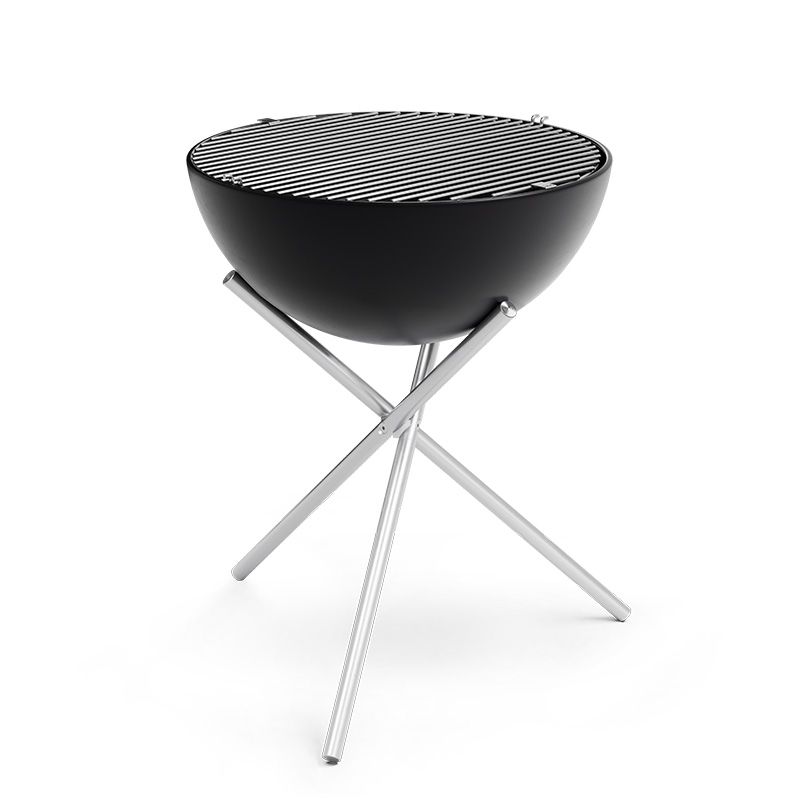 Une vue d'un barbecue avec une Grille noire, avec la Grille BOWL 70.