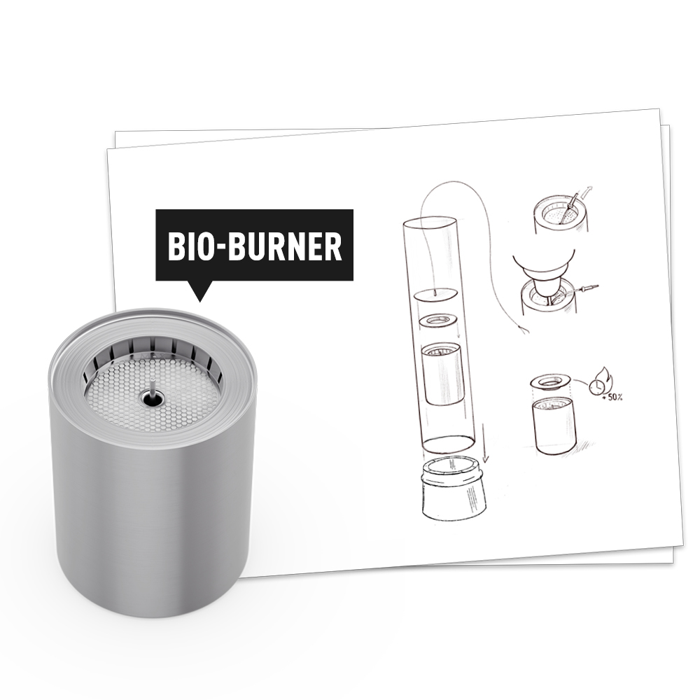 A technical drawing of the Bio Burner and its use in the SPIN air