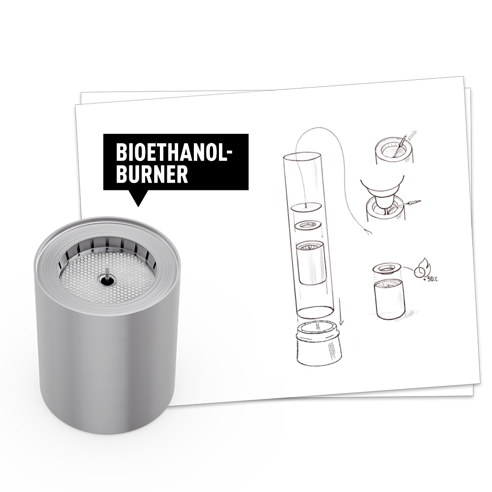 Eine technische Zeichnung des Bio-Brenners und seiner Verwendung in der SPIN-Luft.