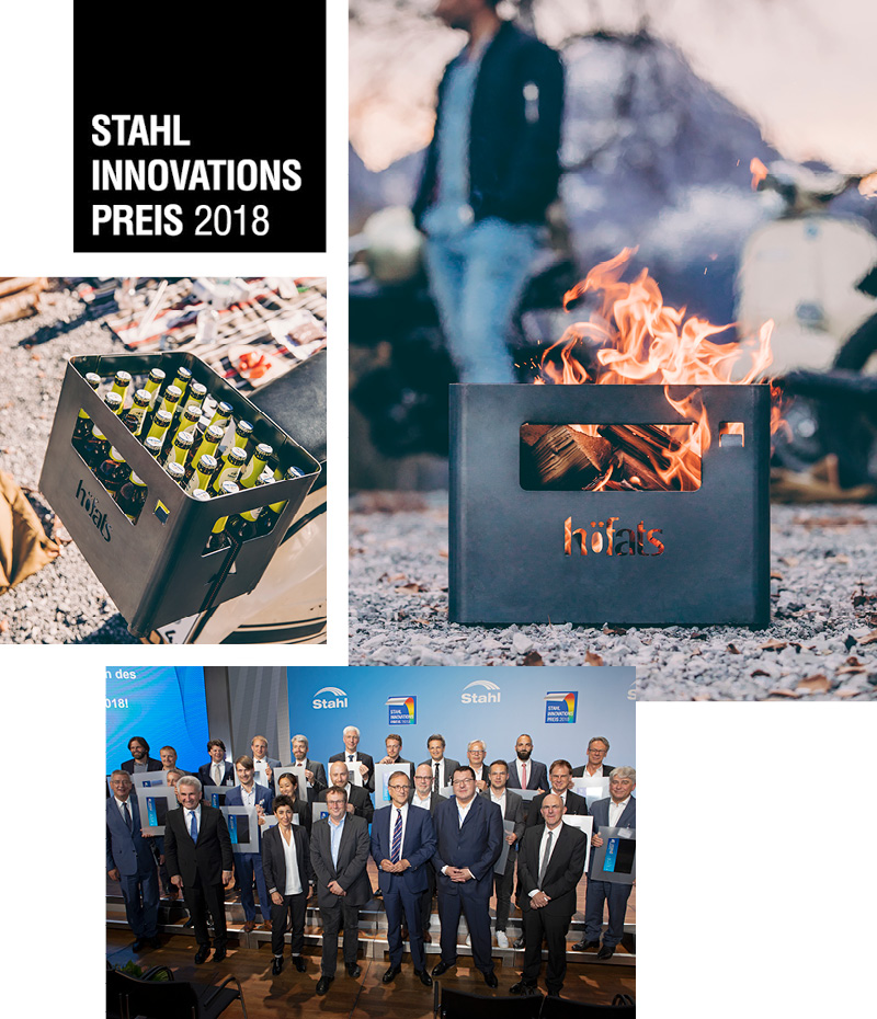 Une image montrant un groupe de personnes debout autour d'un feu, avec le Podest (acier / bois) - (Matrice - Parent).