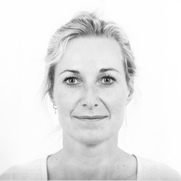 a black and white photo of a woman with a white background