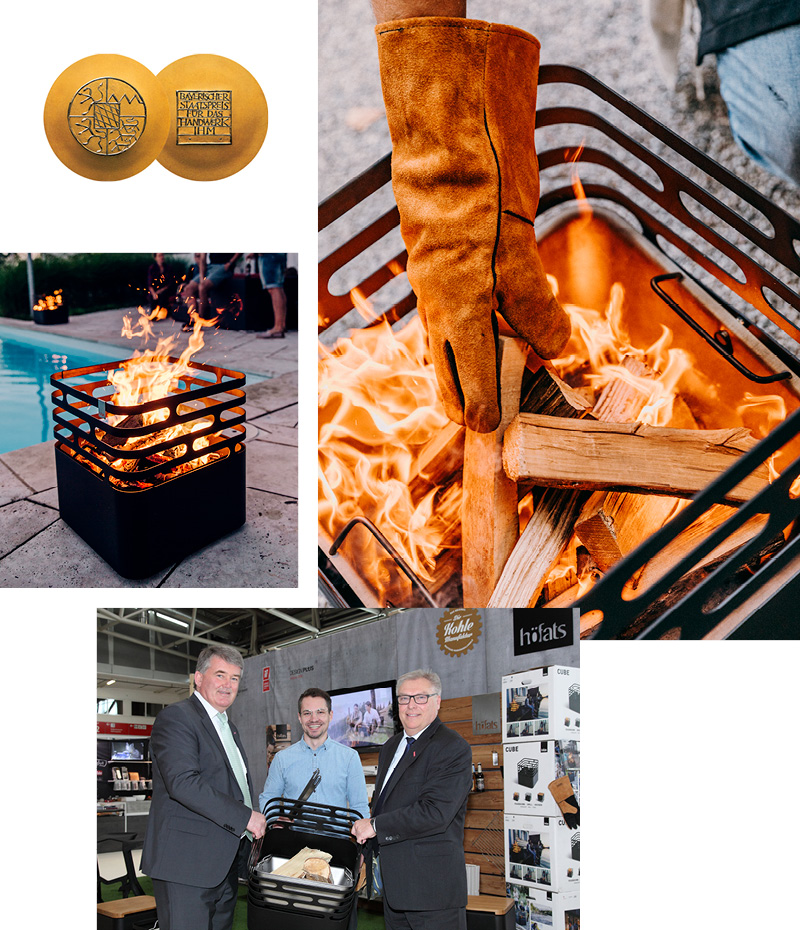 a collage of a man and a woman standing next to a fire.