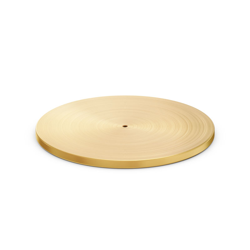SPIN 1200 Base gold A view of a round wooden tray with a gold rim, with the SPIN 1200 Base gold.