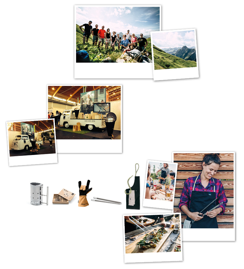 Tuile de navigation avec des photos de polaroid, symbolisant l'histoire de höfats.