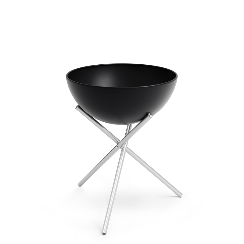 Découvrez un bol noir avec un support en métal