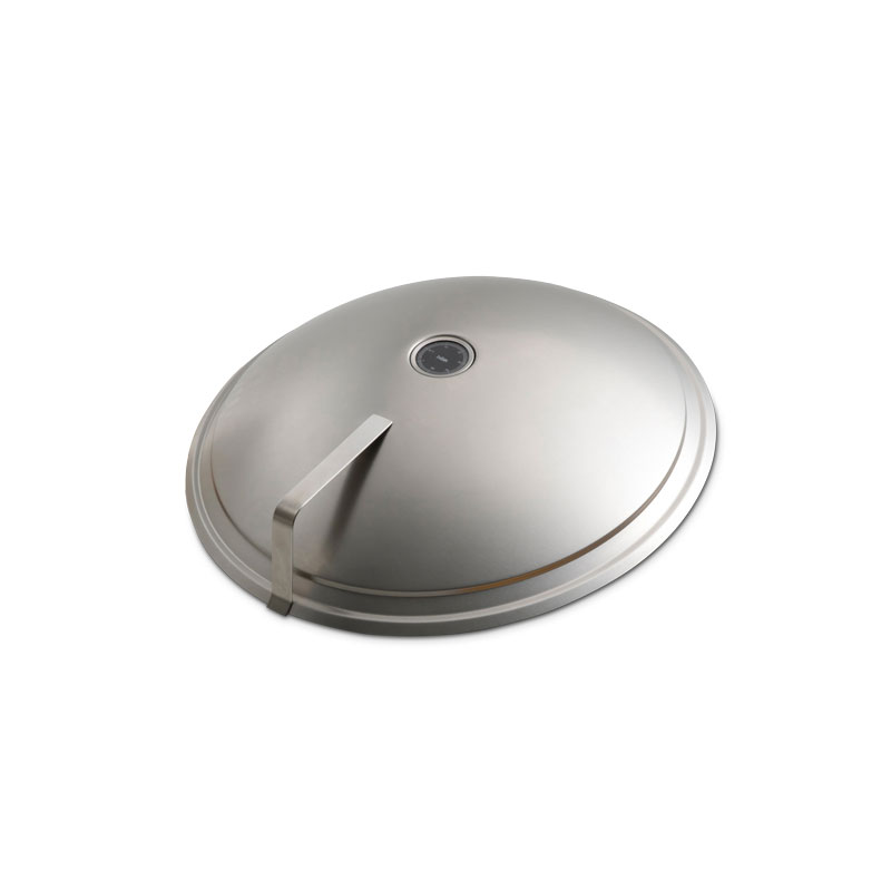 Depicted here is a stainless lid for a large, round, stainless - plated lid, with the CONE Lid.