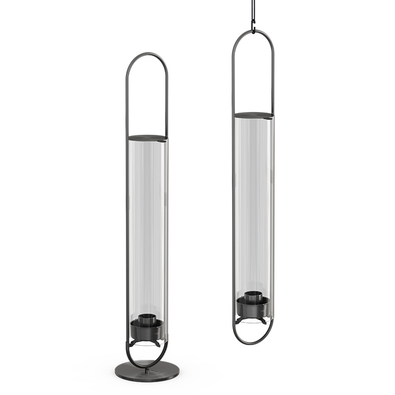 An image showing two glass lamps with metal stand, with the OVAL CANDLE 55 Base black brushed.