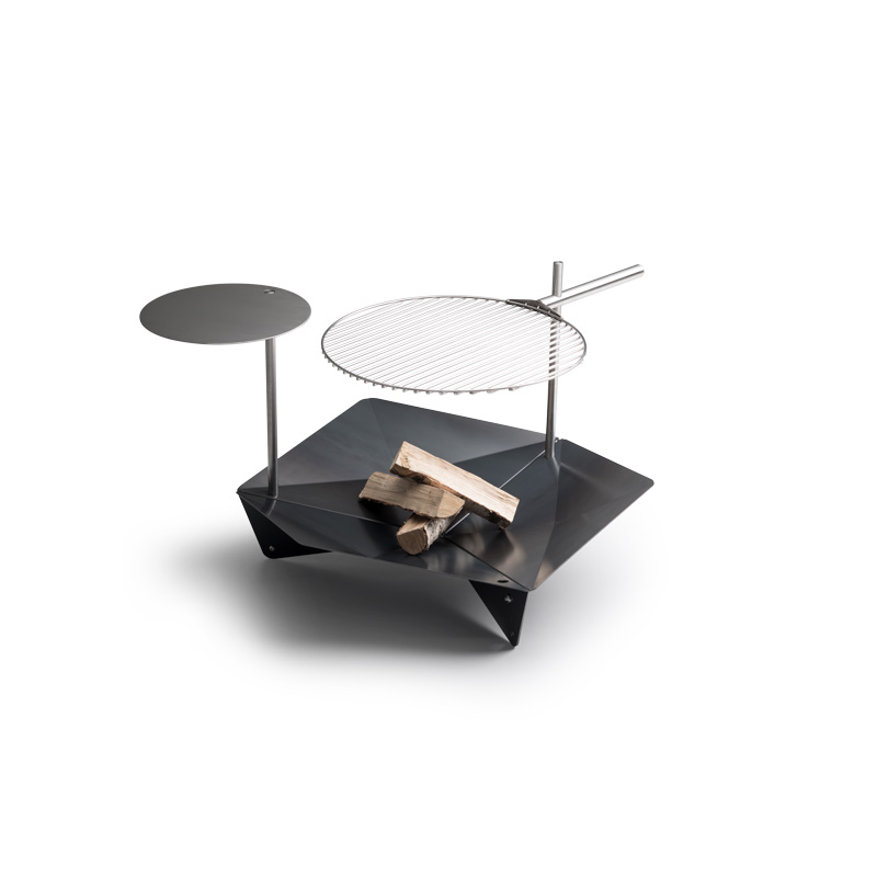 TRIPLE Table Illustrated is a black and white table with a grill, with the TRIPLE Table.