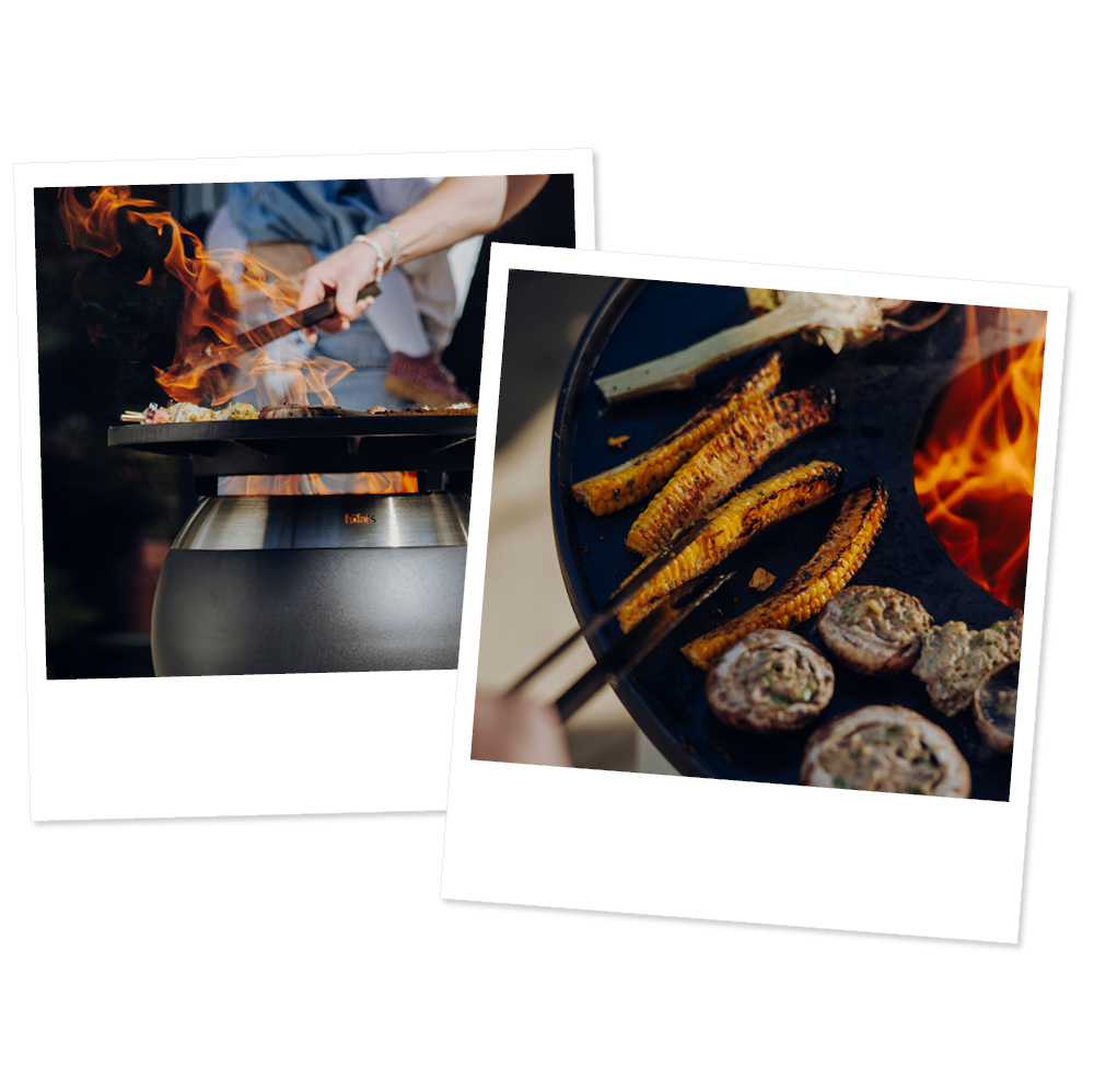 Deux photos d'une personne cuisinant de la nourriture sur un gril