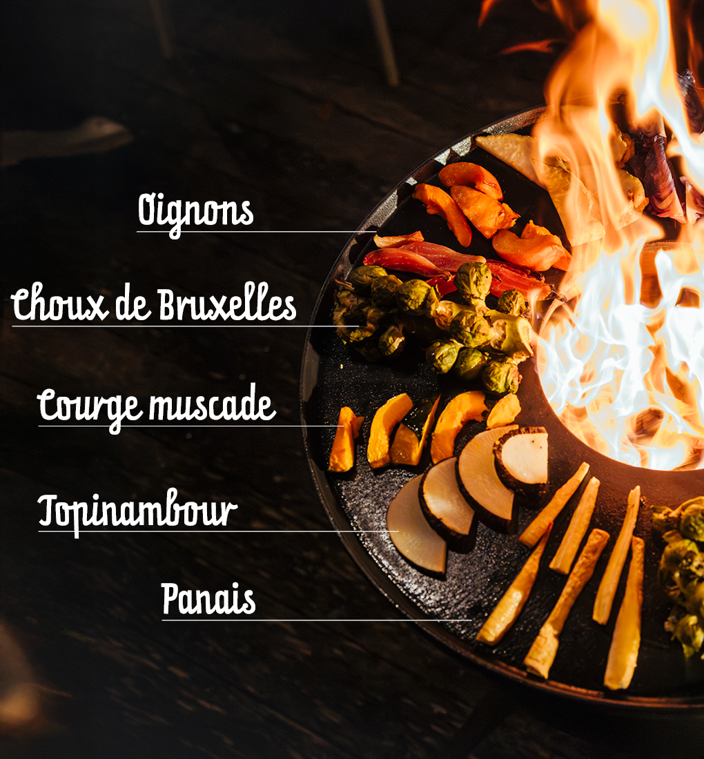 Un feu avec une variété de différents types de nourriture, créant une image stylée et accessible.