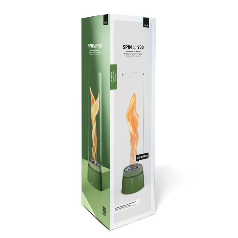 Le Spin Air 900 Tablefire en émail vert est présenté dans un cadre soigneusement stylé, équilibrant design et fonctionnalité.