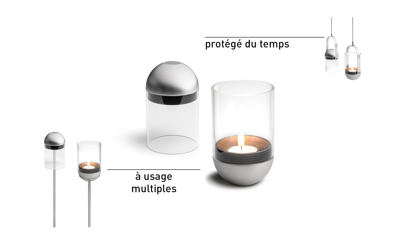 La photo présente une bougie et quelques contenants en verre avec des bougies, avec le logo GRAVITY CANDLE M90 Lanterne.