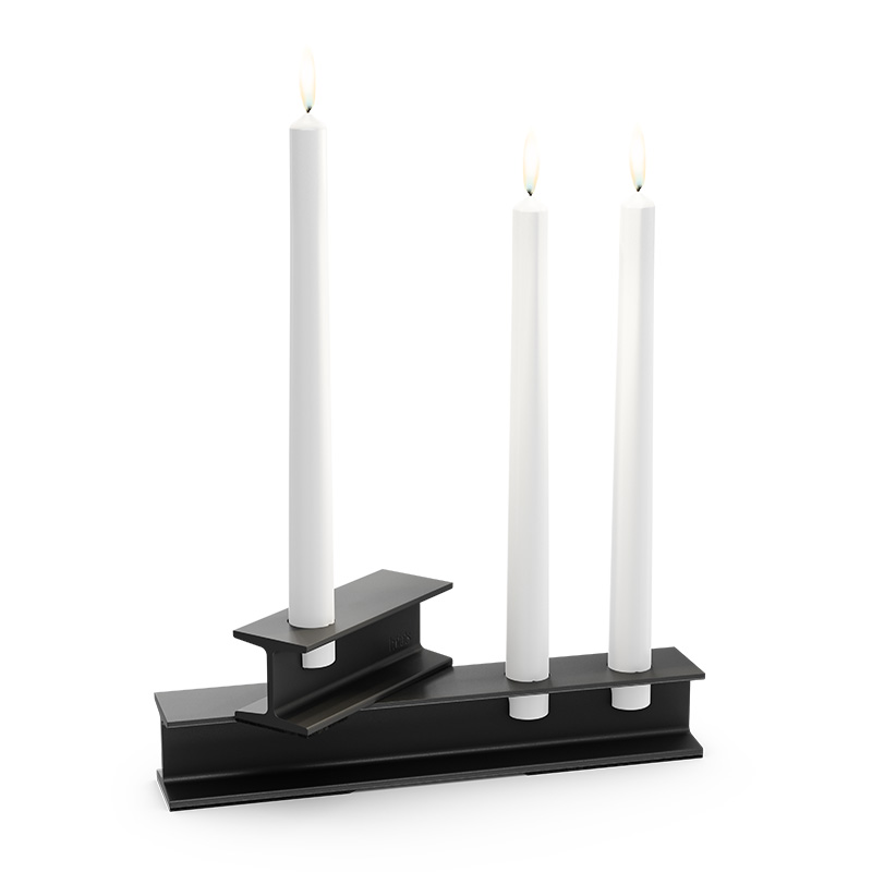 HENRY METAL II Candleholder black This image shows a black candle holder with two white candles, with the HENRY METAL II Candleholder black.