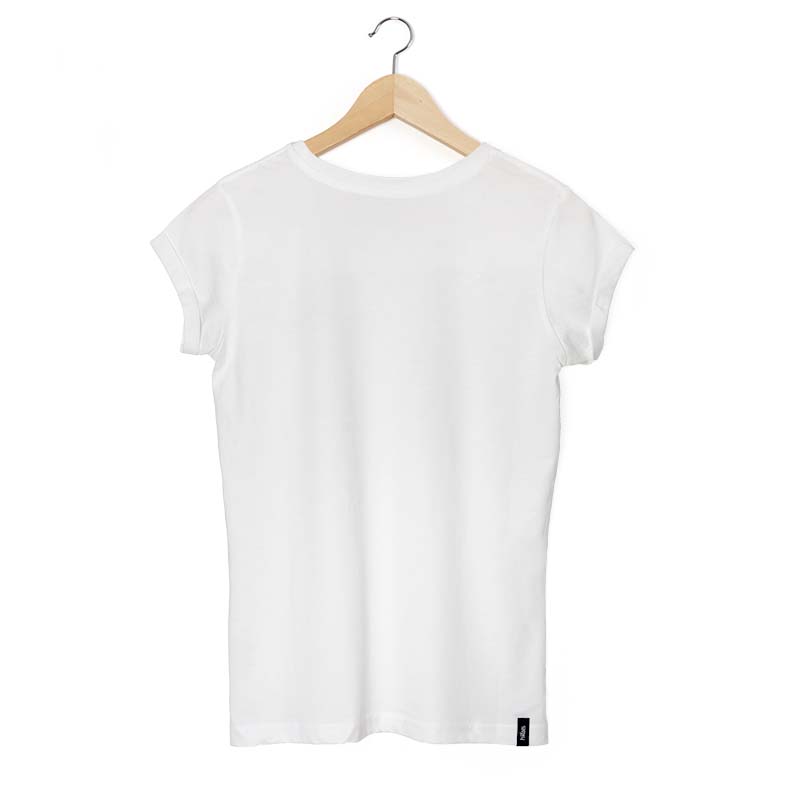 SHIRT femmes blanc S La photo présente le t-shirt blanc suspendu sur un cintre, avec l'inscription "SHIRT Women" en gris, taille S.
