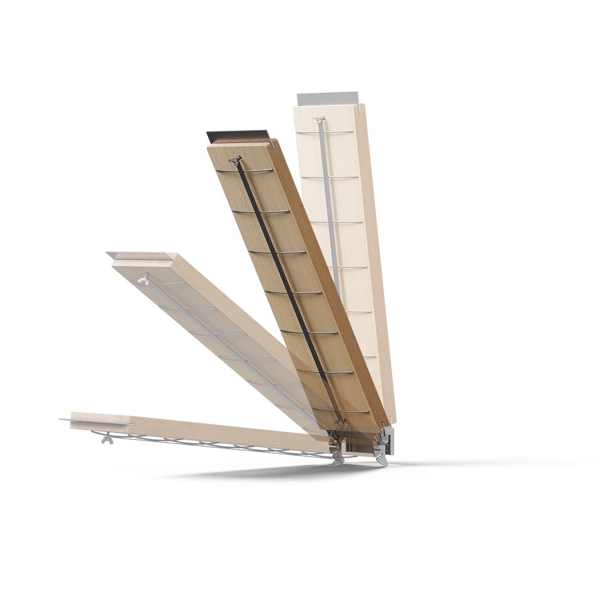 Das Foto zeigt eine hölzerne Struktur mit einem Metallrahmen und dem Flammlachs-Brett.