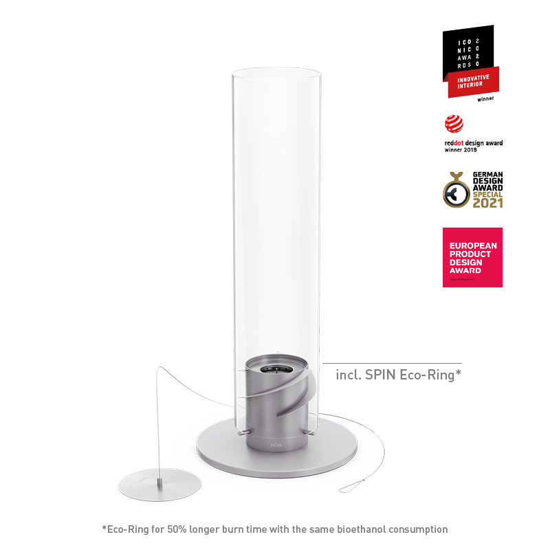 SPIN classic 1200 Tabletop Fireplace grey The 00697 Spin 1200 Tablefire grey integrates seamlessly into the setting, where a tablefire is shown on a white background