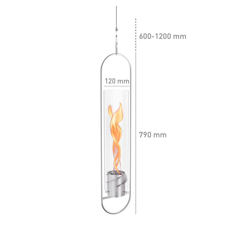 A diagram of the flame cylinder of the Spin 1200 Hanging Fire showing measurements