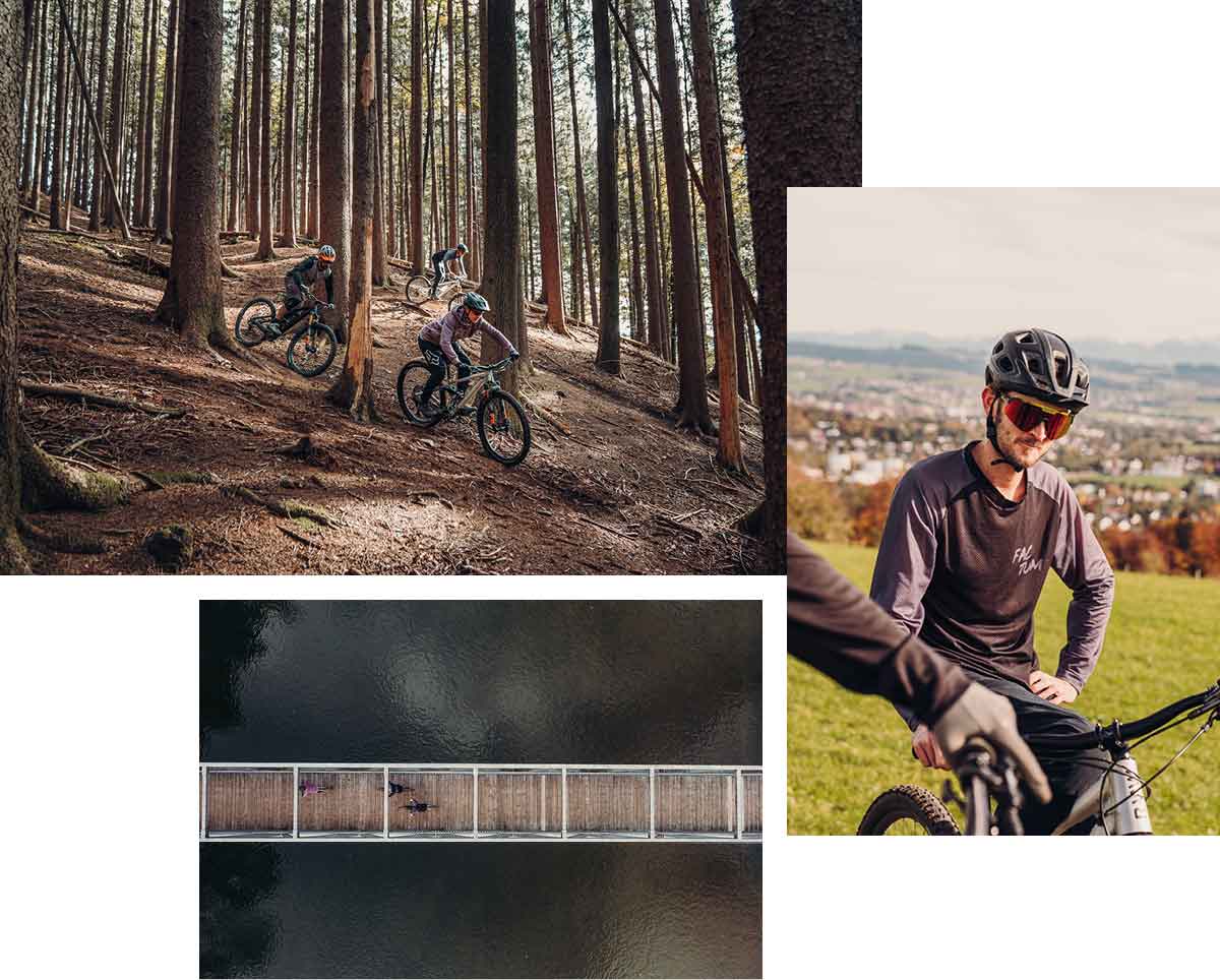 Depicted here is a man riding a bike in the woods, with the BEER BOX Fire Basket.