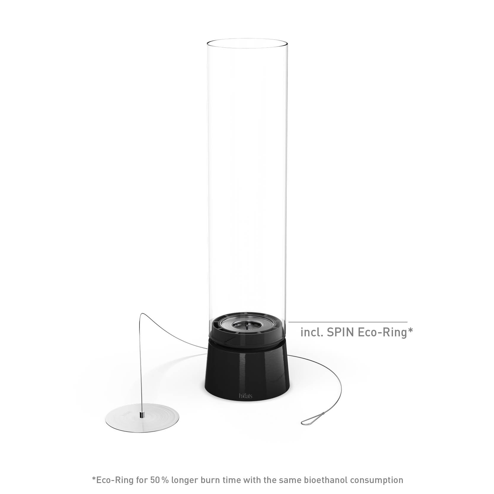SPIN air 1200 Cheminée de Table émail noir Le 00777 SPIN air 1200 Feu de Table émail noir est présenté comme une base noire avec un cylindre en verre, créant une image élégante et accessible.