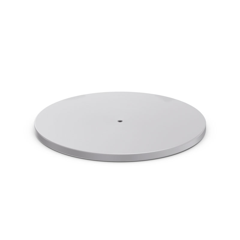 SPIN 1200 Base grey Depicted here is a white round plate with a white surface, with the SPIN 1200 Base grey.