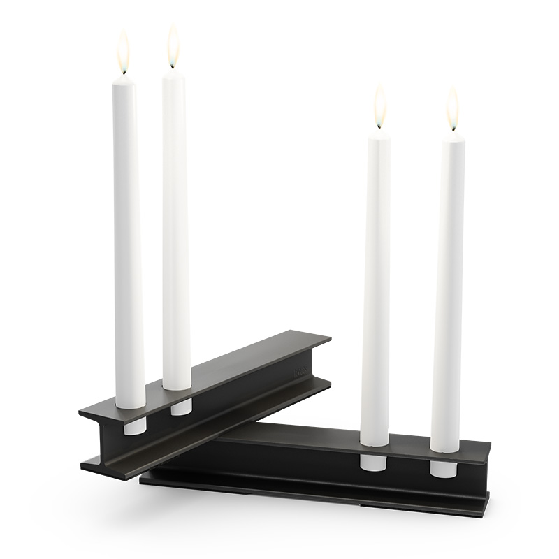HENRY METAL II Candleholder black This image shows a pair of candles on a black stand, with the HENRY METAL II Candleholder black.