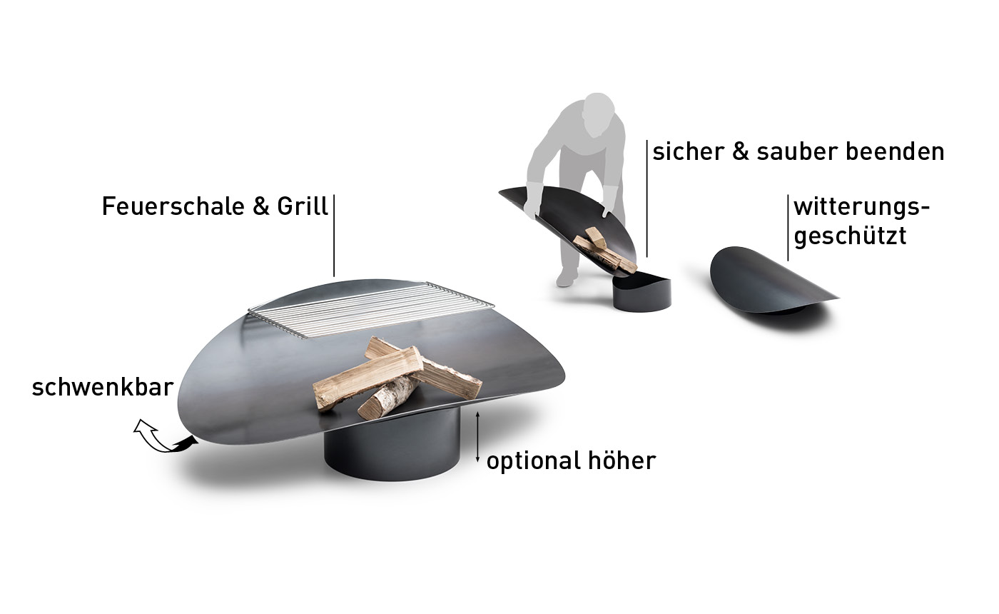 Szene, die zeigt, wie man die ELLIPSE Feuerschale bedient