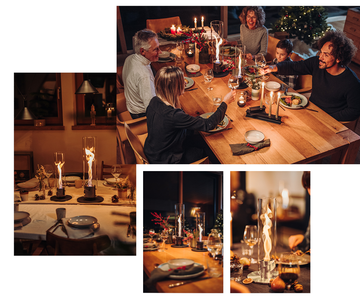 a collagelage of pictures of SPIN tablefires in a festive scenery