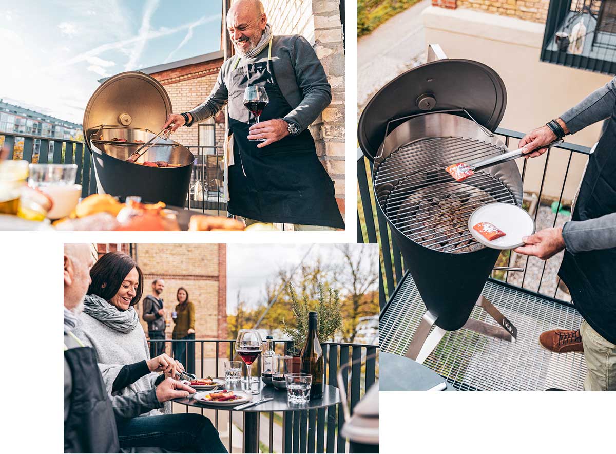 Ein Mann grillt auf einem Grill
