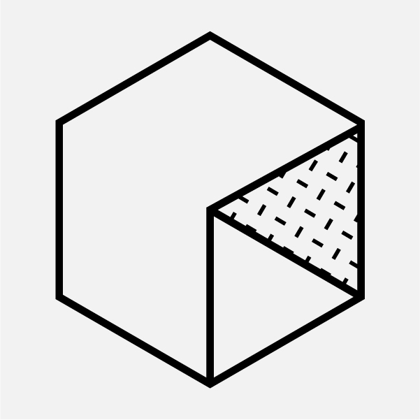 Ein schwarz-weißes Logo mit einem Sechseck.