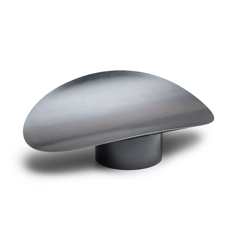 ELLIPSE Bol à Feu On voit ici un objet en forme de champignon noir et blanc, avec le bol à feu ELLIPSE.