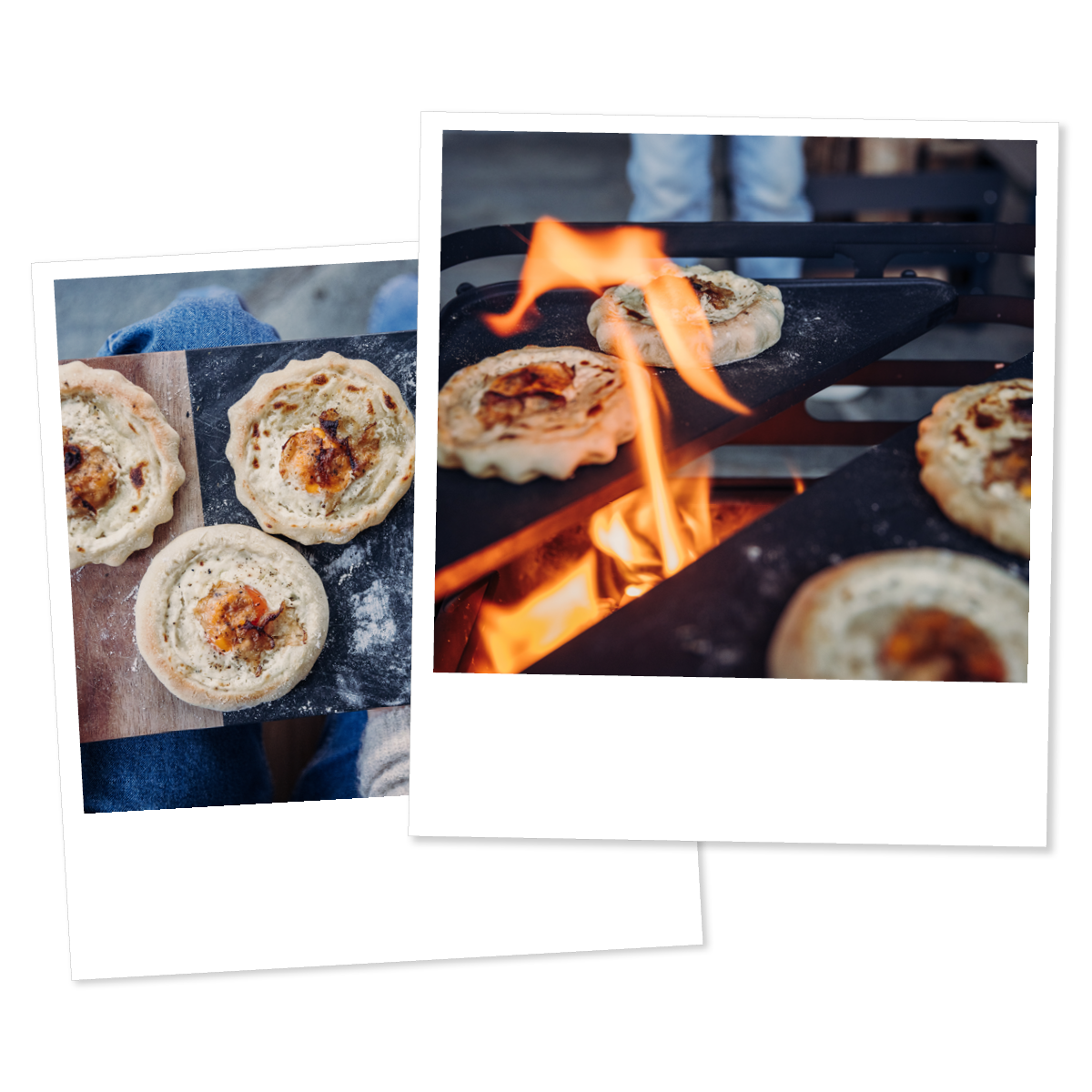 Ein paar Bilder von Essen, das auf einem Grill zubereitet wird.