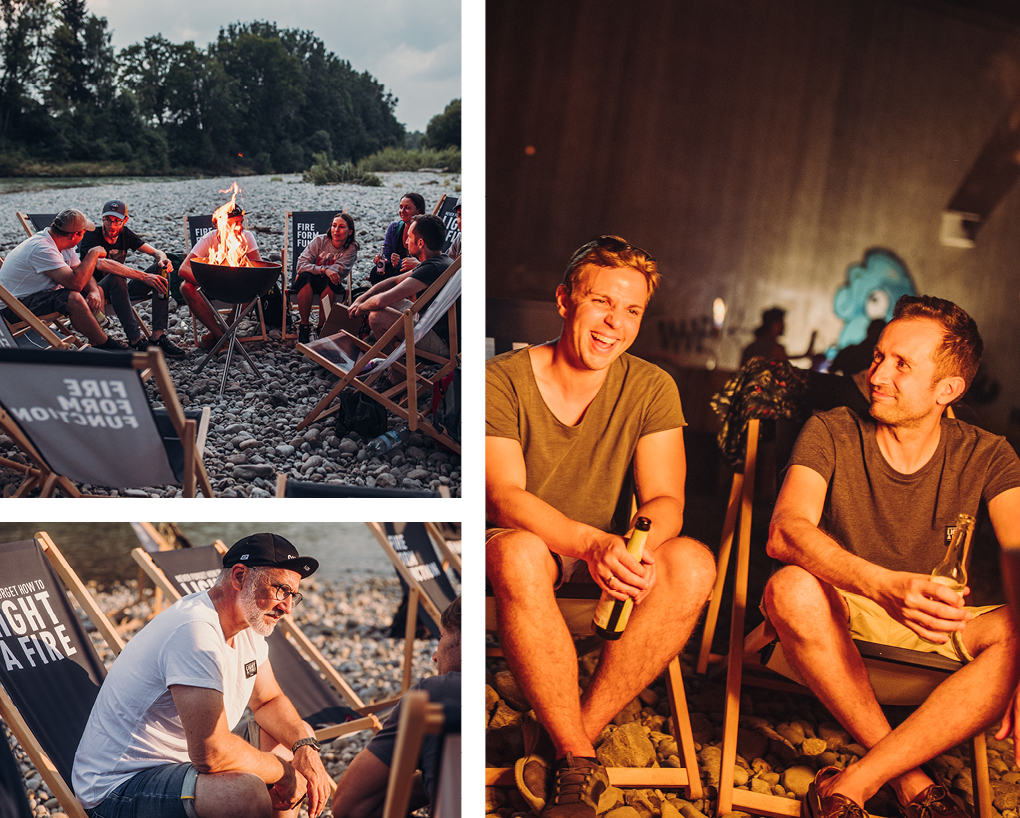 Un groupe de personnes assis autour d'un feu.