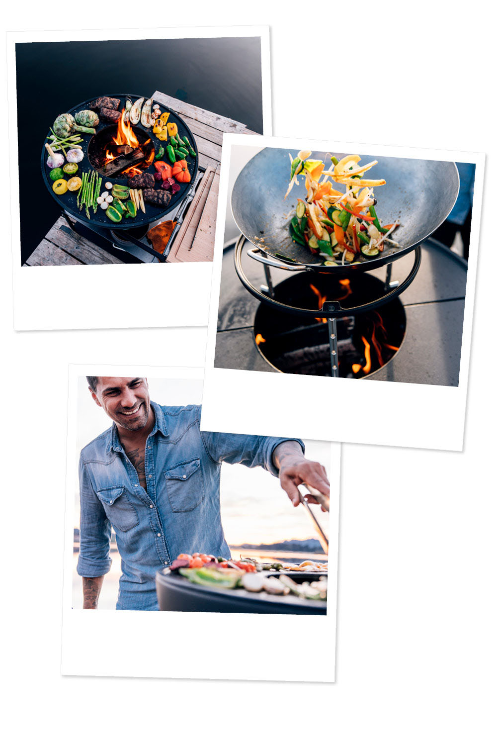 a man cooking food on a grill.