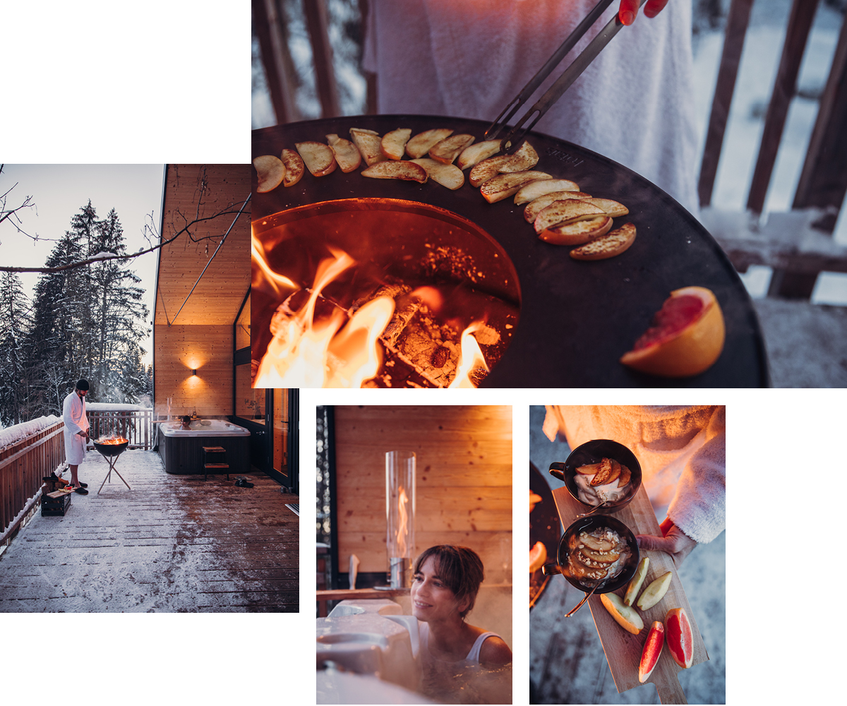 a person cooking food in a pan on a grill