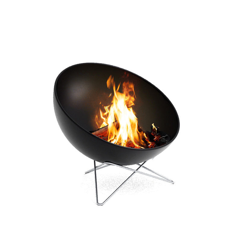 An image showing a black fire pit with a white background, with the BOWL 70 Plancha.